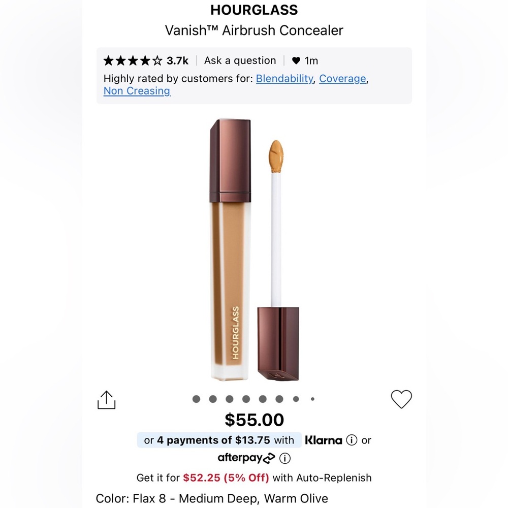 NWT Hourglass Vanish Airbrush Concealer - Flax 8, Warm Olive
